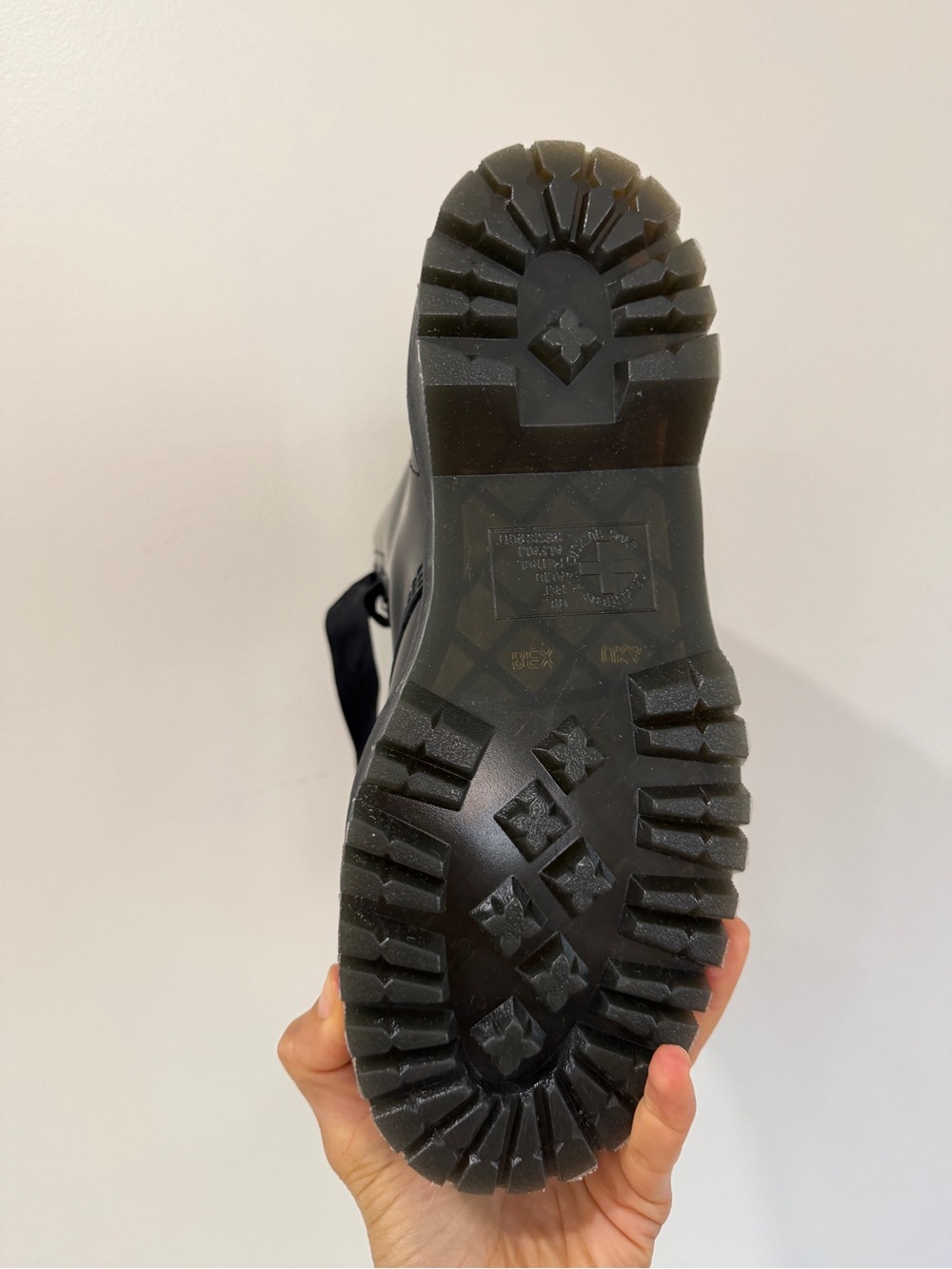 Dr. Martens Black Leather Platform Combat Boots with Yellow Stitching - Picture 7 of 7